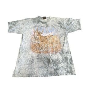 VTG Y2K Liquid Blue Tie-Dye‎ Whitetail Deer T-Shirt XL Made in USA